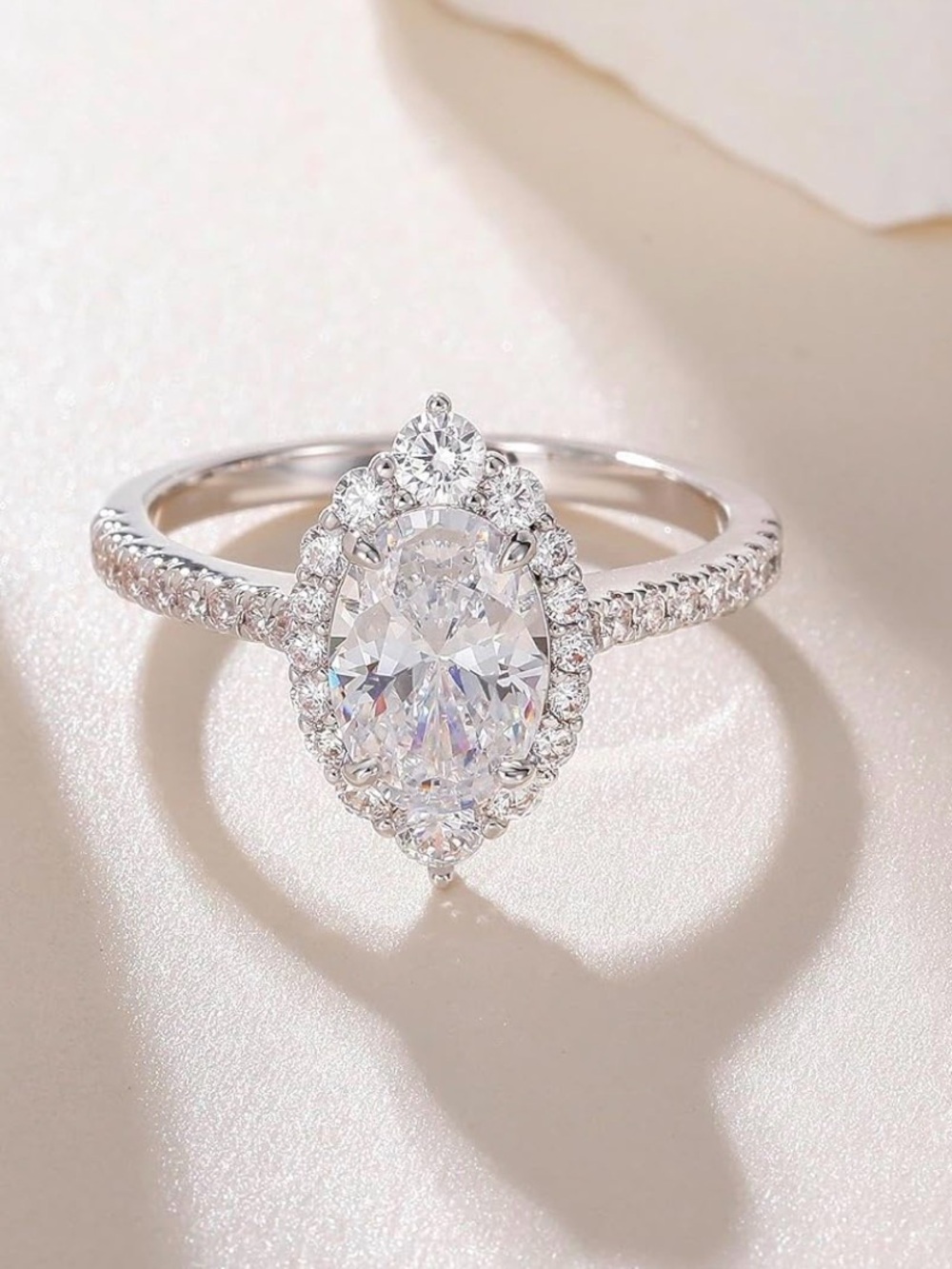 Classic Oval Halo Engagement Ring - White